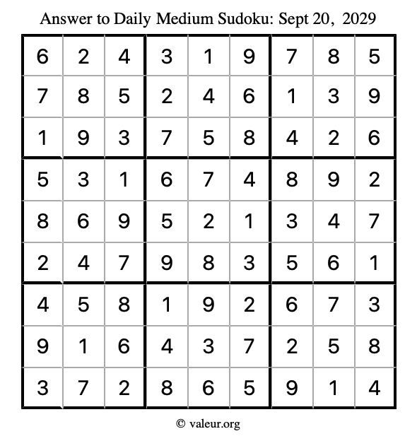 Answer to medium sudoku September 20, 2029
