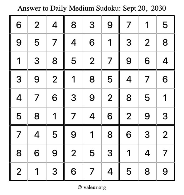 Answer to medium sudoku September 20, 2030