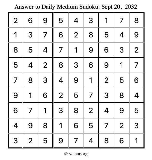 Answer to medium sudoku September 20, 2032