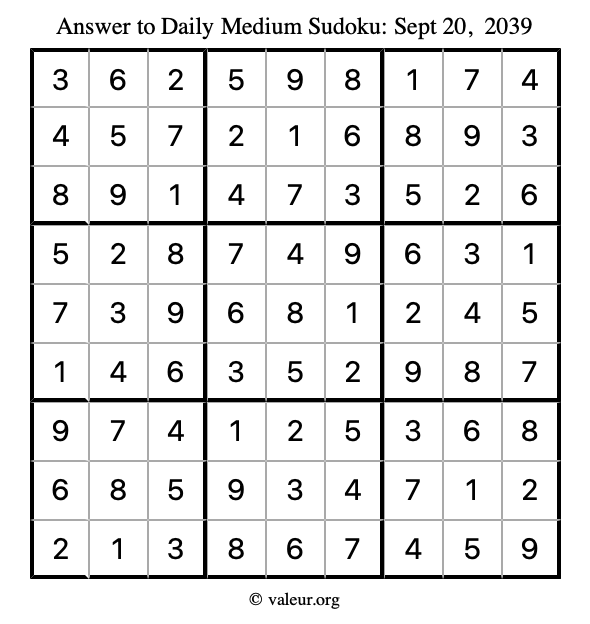 Answer to medium sudoku September 20, 2039