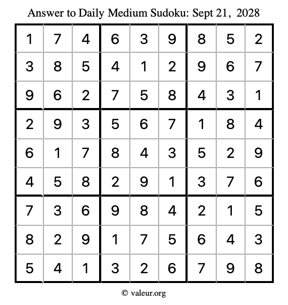 Answer to medium sudoku September 21, 2028
