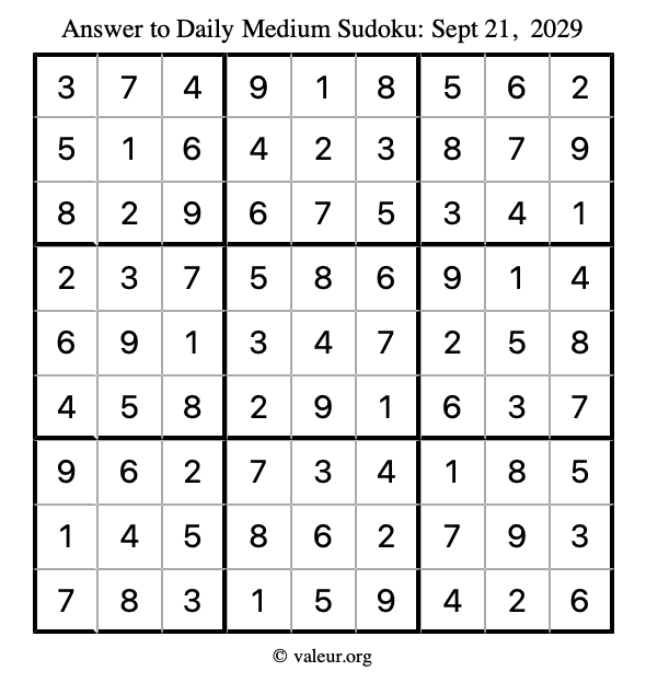 Answer to medium sudoku September 21, 2029