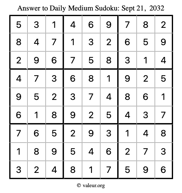 Answer to medium sudoku September 21, 2032