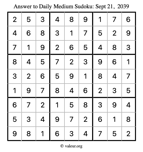 Answer to medium sudoku September 21, 2039