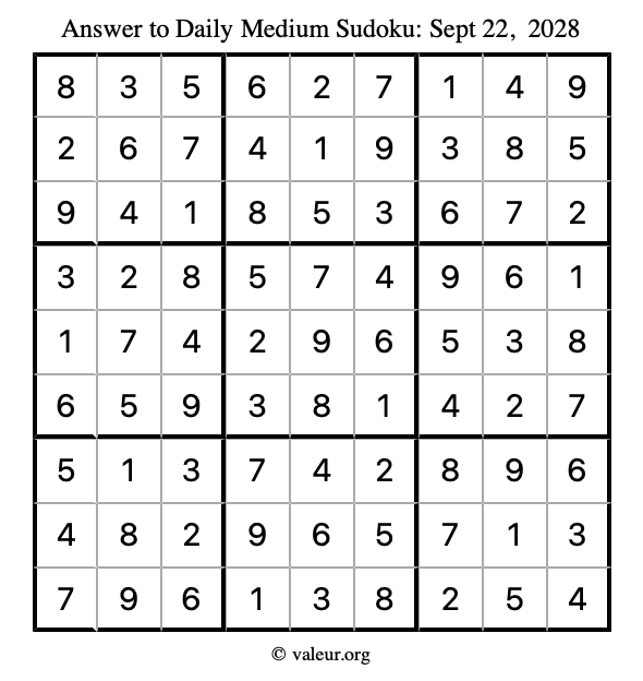 Answer to medium sudoku September 22, 2028