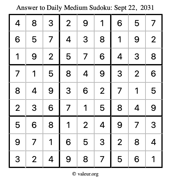 Answer to medium sudoku September 22, 2031