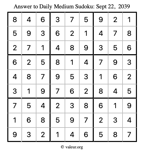 Answer to medium sudoku September 22, 2039