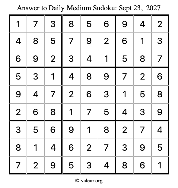 Answer to medium sudoku September 23, 2027