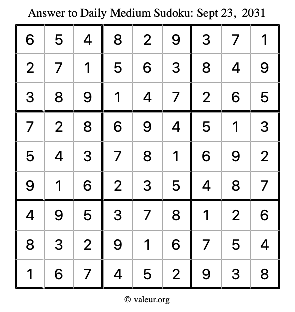 Answer to medium sudoku September 23, 2031