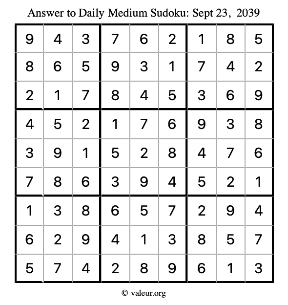 Answer to medium sudoku September 23, 2039