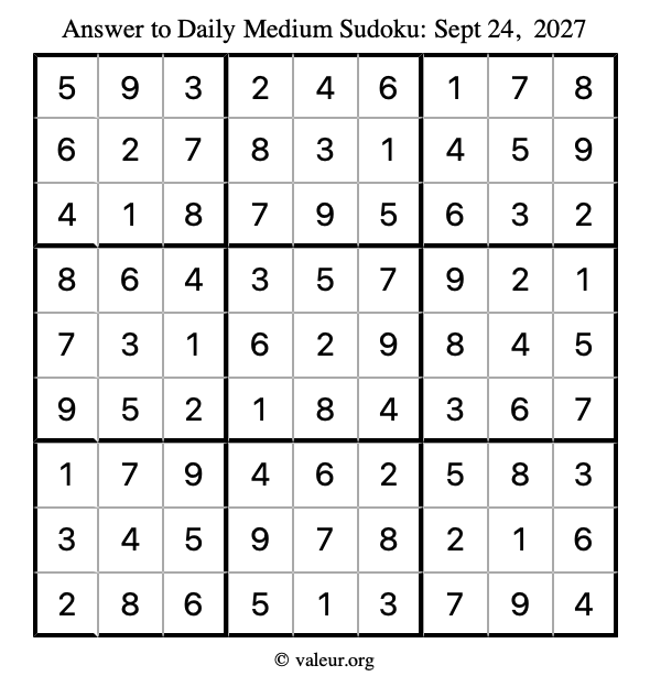Answer to medium sudoku September 24, 2027