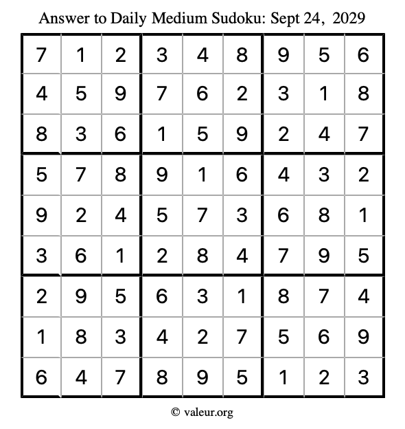 Answer to medium sudoku September 24, 2029