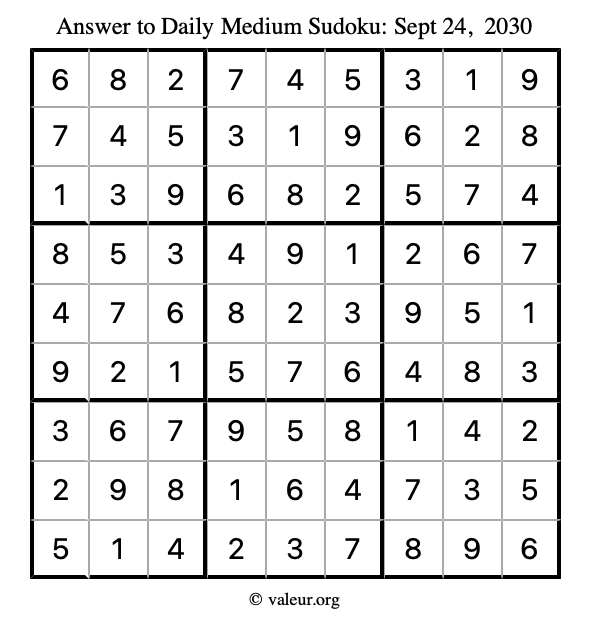 Answer to medium sudoku September 24, 2030