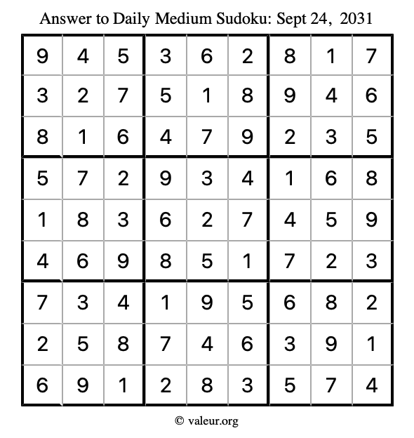 Answer to medium sudoku September 24, 2031
