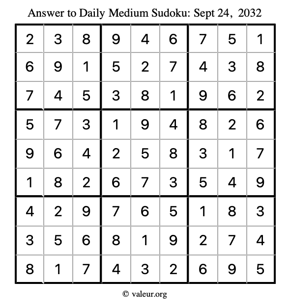 Answer to medium sudoku September 24, 2032