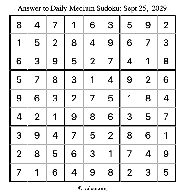 Answer to medium sudoku September 25, 2029