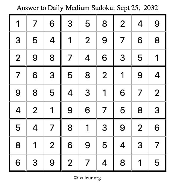 Answer to medium sudoku September 25, 2032