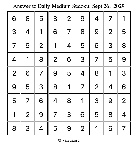Answer to medium sudoku September 26, 2029