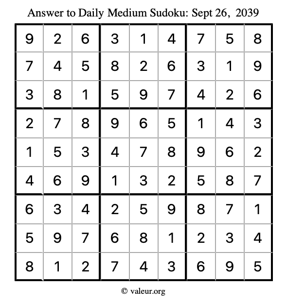 Answer to medium sudoku September 26, 2039