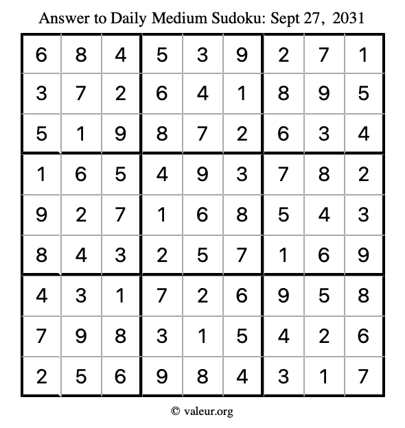 Answer to medium sudoku September 27, 2031