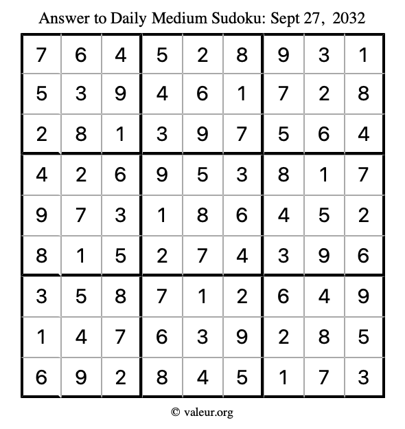 Answer to medium sudoku September 27, 2032