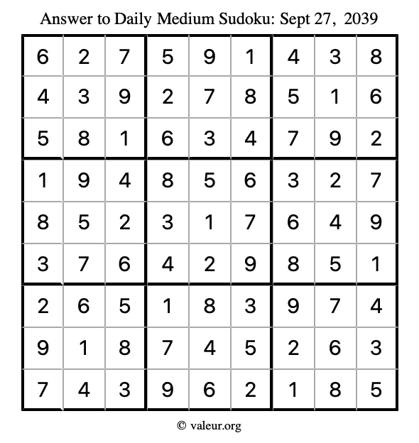 Answer to medium sudoku September 27, 2039