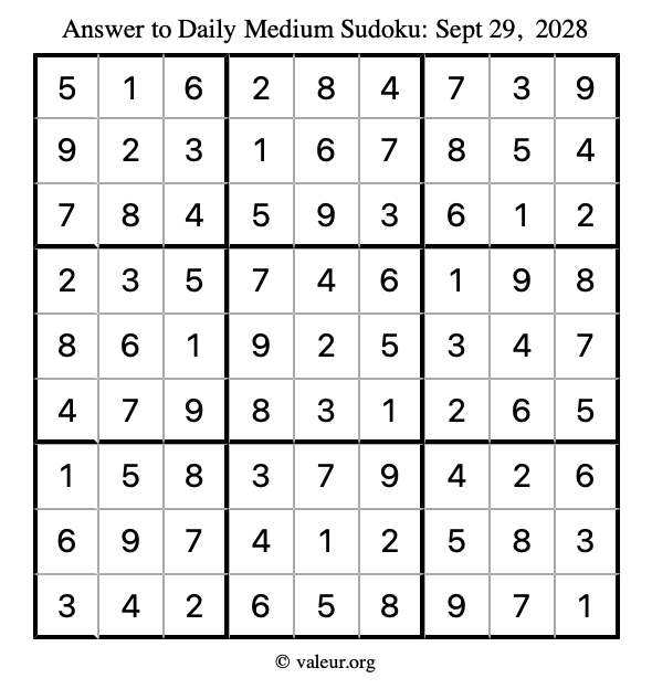 Answer to medium sudoku September 29, 2028