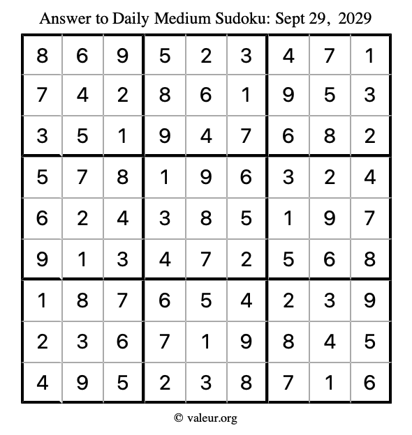 Answer to medium sudoku September 29, 2029