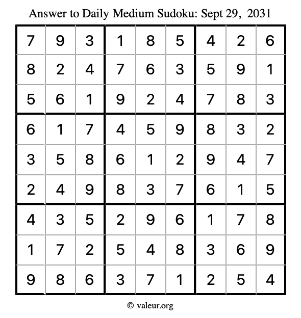 Answer to medium sudoku September 29, 2031