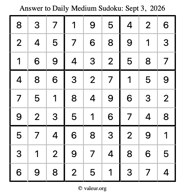 Answer to medium sudoku September 3, 2026
