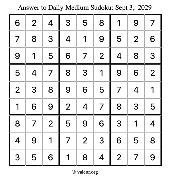 Answer to medium sudoku September 3, 2029