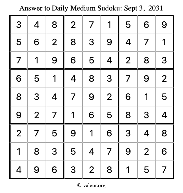 Answer to medium sudoku September 3, 2031