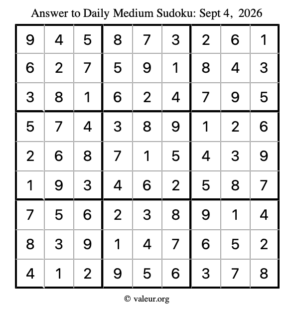 Answer to medium sudoku September 4, 2026