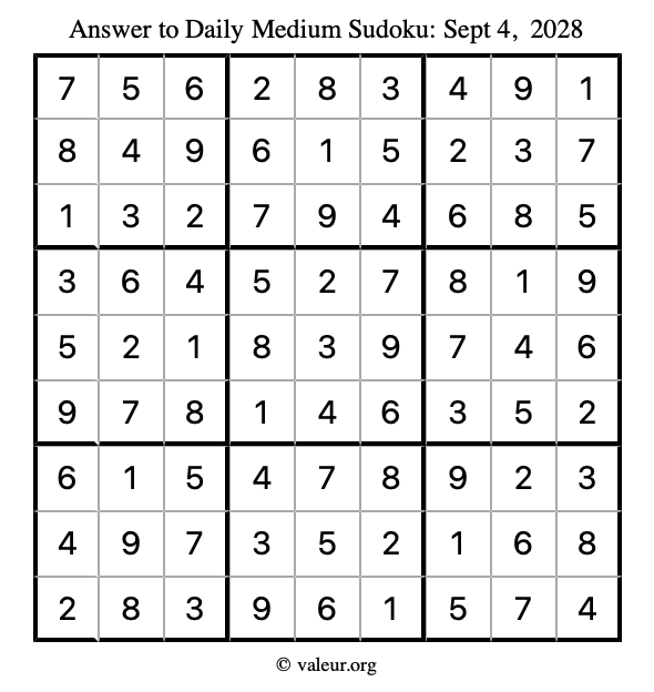 Answer to medium sudoku September 4, 2028