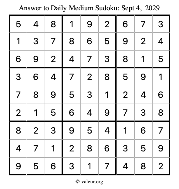 Answer to medium sudoku September 4, 2029