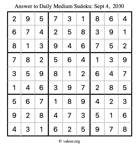 Answer to medium sudoku September 4, 2030