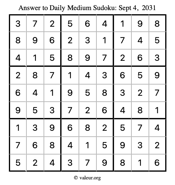 Answer to medium sudoku September 4, 2031