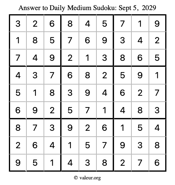 Answer to medium sudoku September 5, 2029