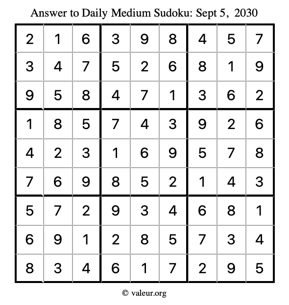 Answer to medium sudoku September 5, 2030