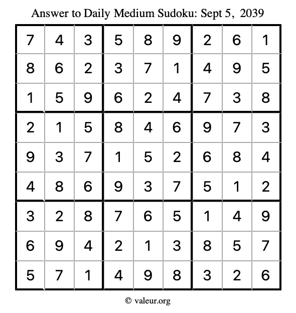 Answer to medium sudoku September 5, 2039