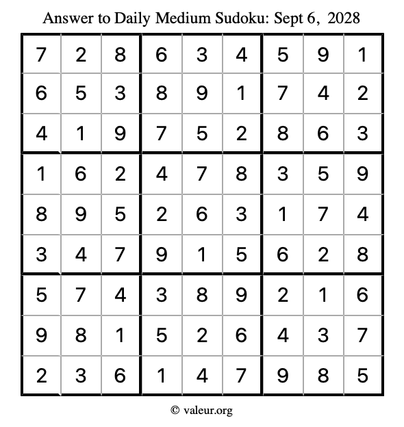 Answer to medium sudoku September 6, 2028