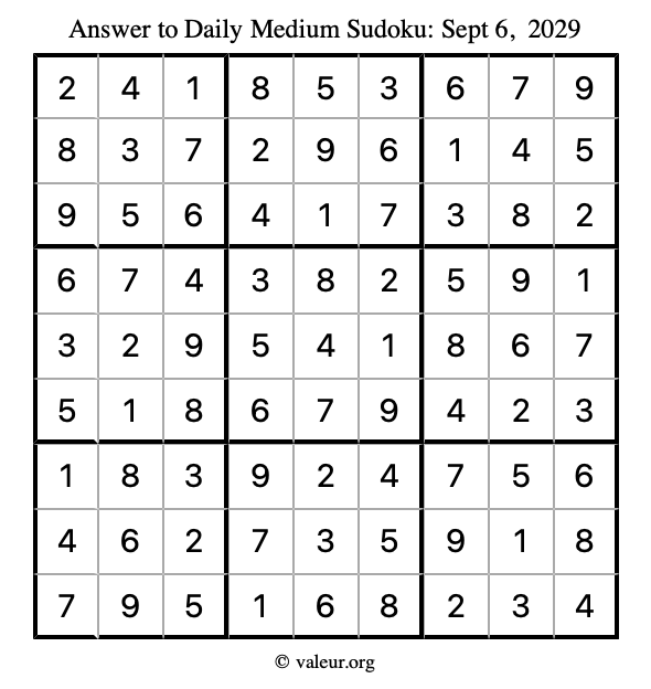 Answer to medium sudoku September 6, 2029
