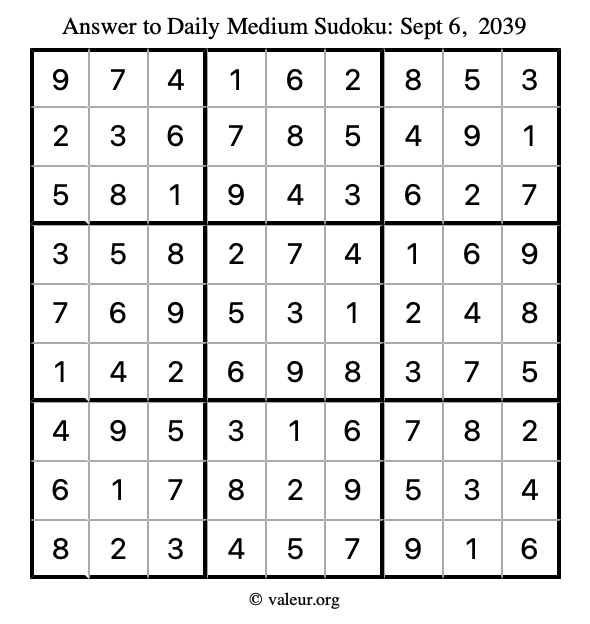Answer to medium sudoku September 6, 2039