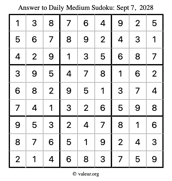 Answer to medium sudoku September 7, 2028