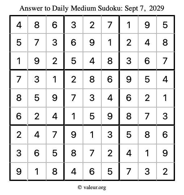 Answer to medium sudoku September 7, 2029