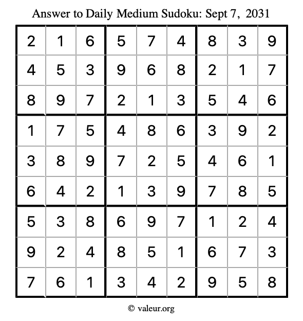 Answer to medium sudoku September 7, 2031
