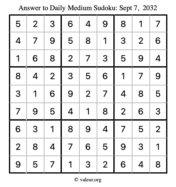 Answer to medium sudoku September 7, 2032