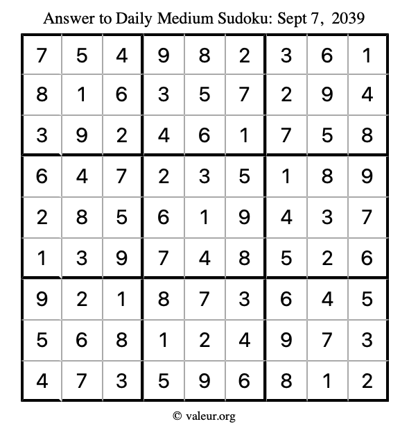 Answer to medium sudoku September 7, 2039