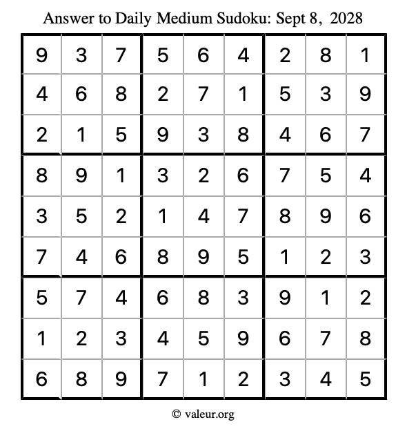 Answer to medium sudoku September 8, 2028