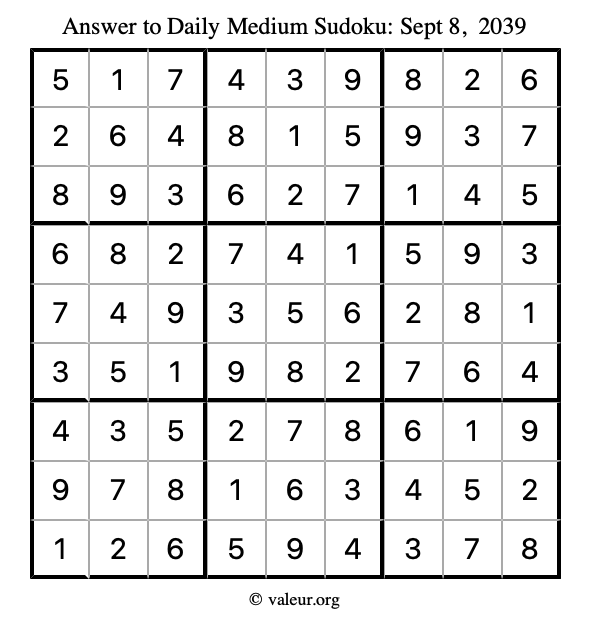 Answer to medium sudoku September 8, 2039